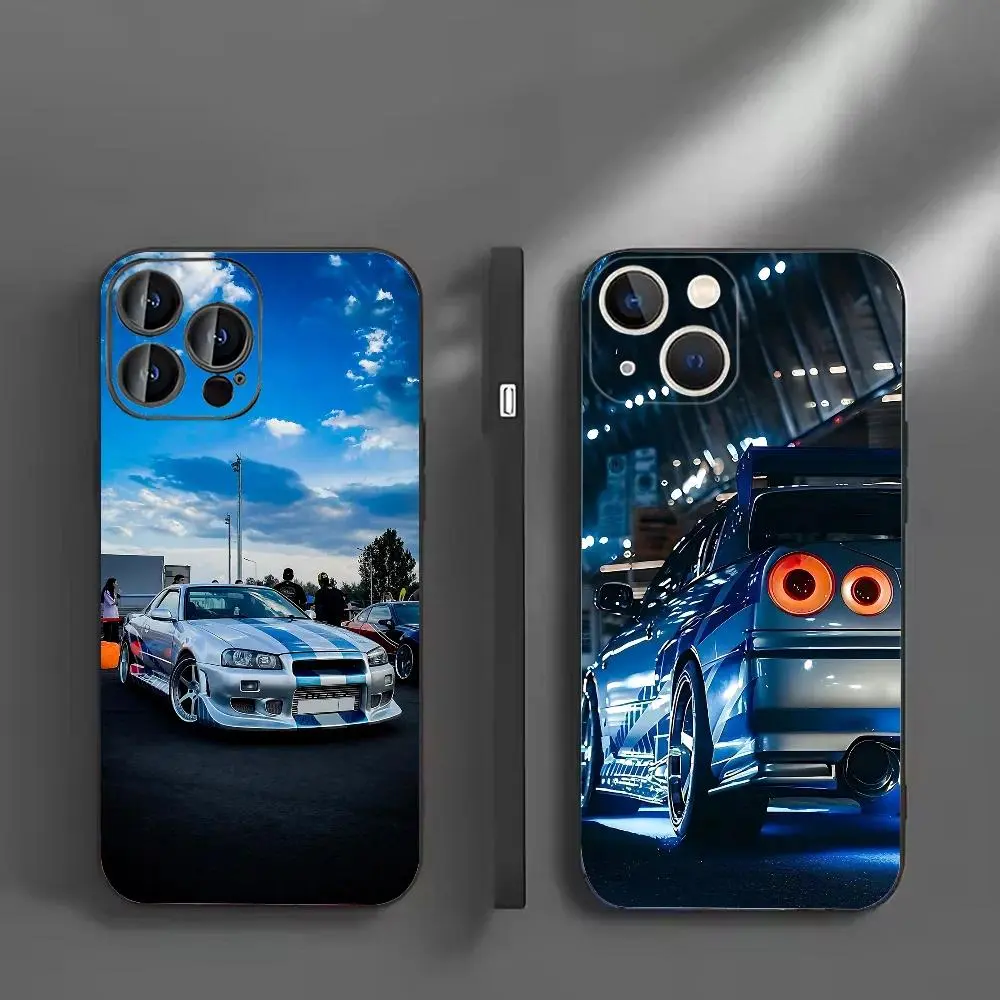 S-Skyline GTR Car Phone Case Soft Silicone Black Cover For iPhone 11-17 Pro Max/Plus & Samsung Galaxy S23-S25 Shockproof Protective Case