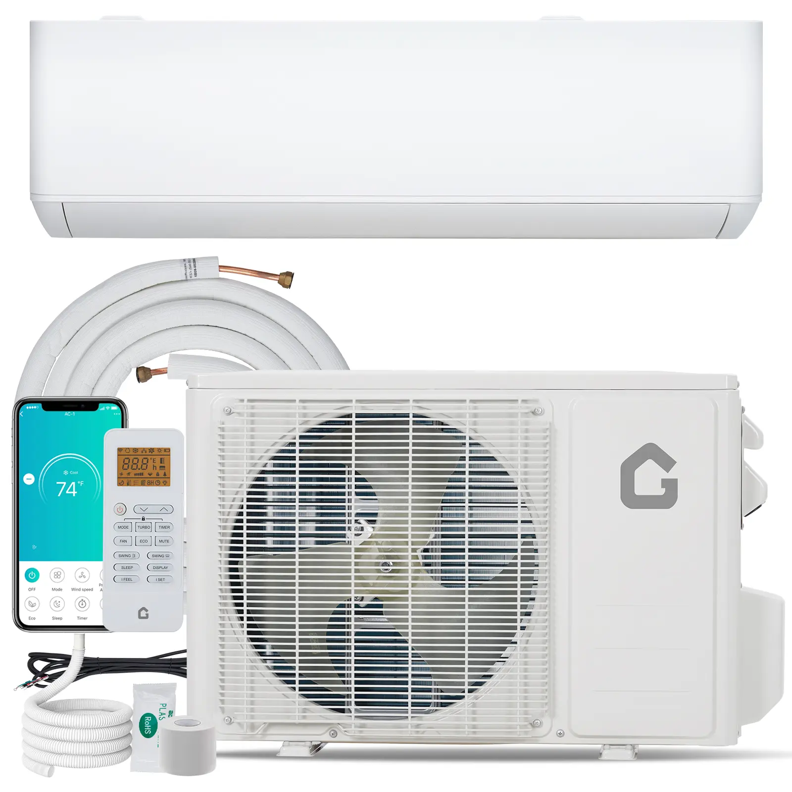 Mini Split Air Conditioner for Indoor Wall Mount, 9000 BTU 115V Smart WIFI Heat Pump AC Heating System with Installation Kit Cools Up to 450 Sq.Ft
