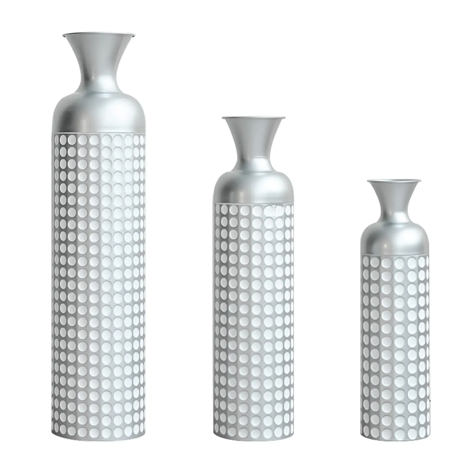 Nokaa 3-Pack Silver Metal Vase Set Nested Semi-Handcrafted Embossed Vases Modern Decorative Centerpieces for Home Floor Living Room Fireplace Entryway Tall Iron Vases Not Waterproof for Dried Artificial Flowers Vintage Silver