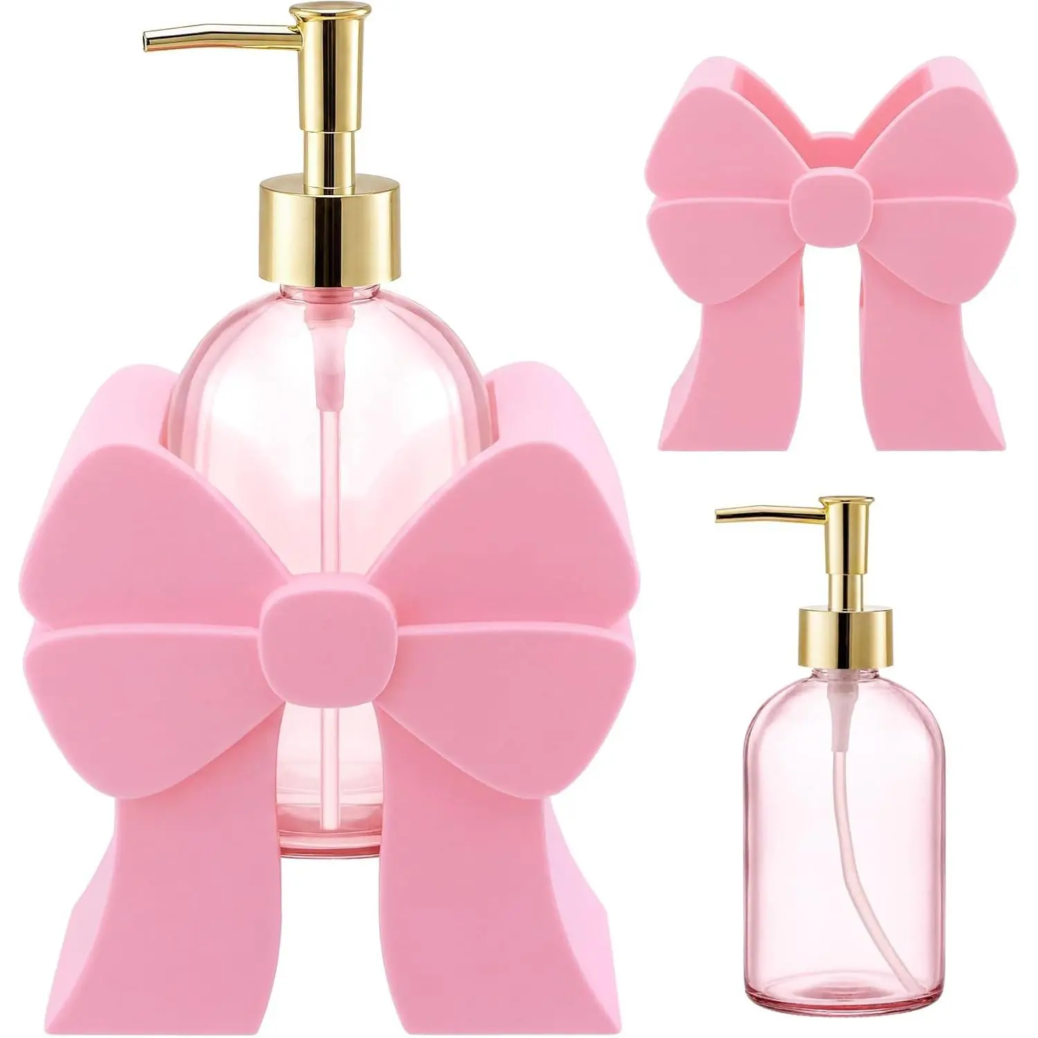 Pink Bow Soap Dispenser Holder Cute Coquette Refillable Hand Soap Dispenser Bowknot Relief Lotion Bottle with Pump Preppy Pink Bathroom Accessories for Women Bathroom Kitchen Decor