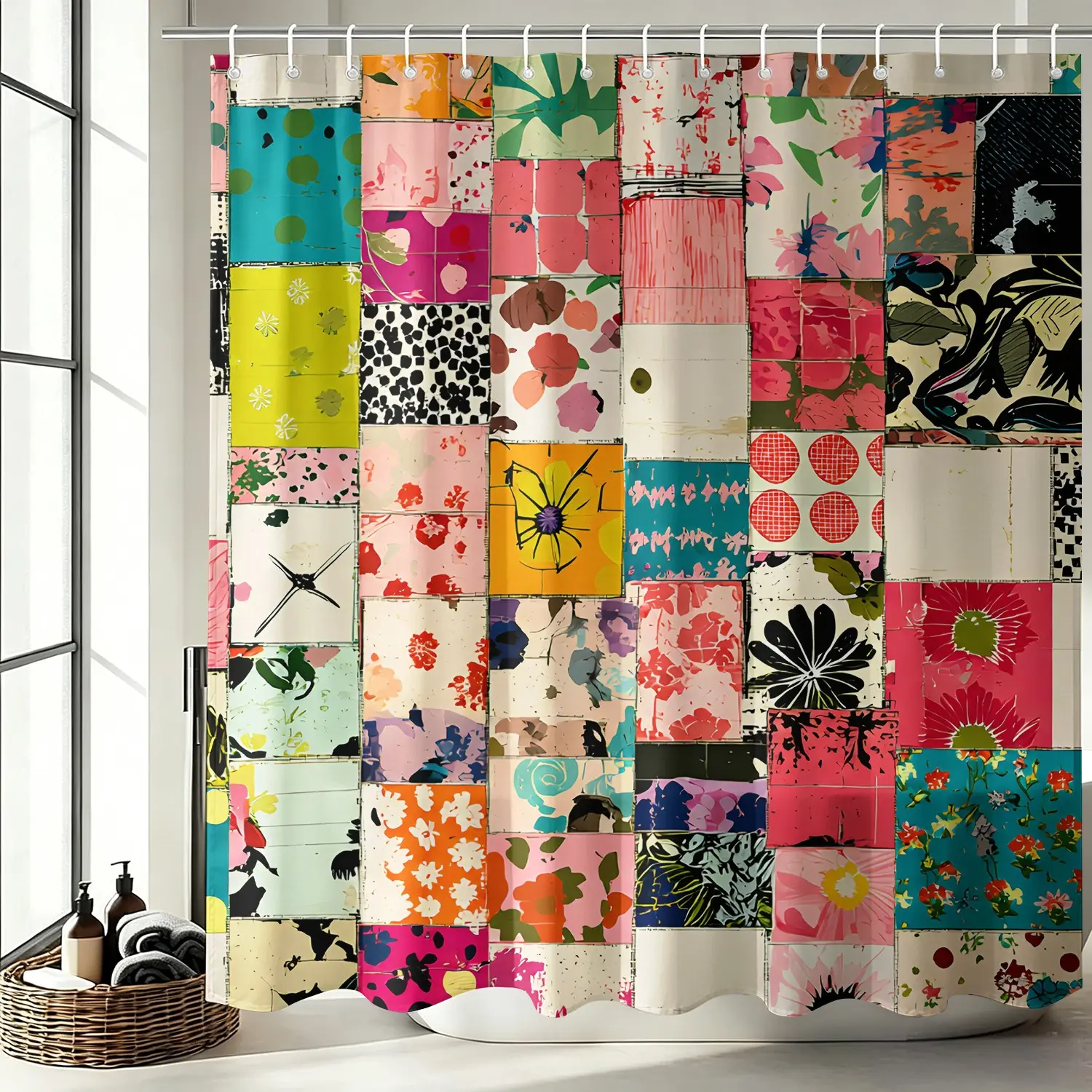 Retro Collage Fancy Printed Shower Curtain, Flower Shower Curtain, Aesthetic Shower Curtain - Machine Washable Polyester Bathroom Decor, Home Accessory, Shower Curtain Sets for Bathrooms, Durable and Easy to Clean