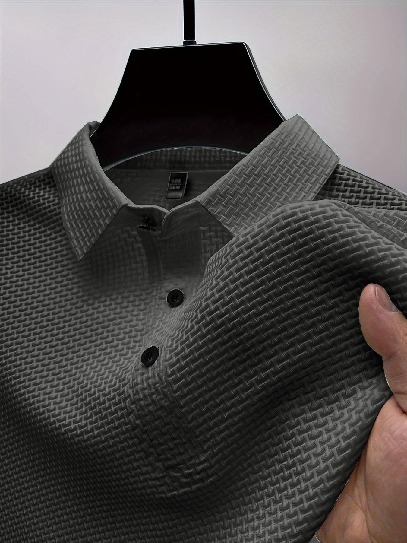 Men's Solid Color Jacquard Polo Shirt, Regular Fit Casual Short Sleeve Button Front Collared Top for Summer, Fashion Men's Clothes for Daily Wear