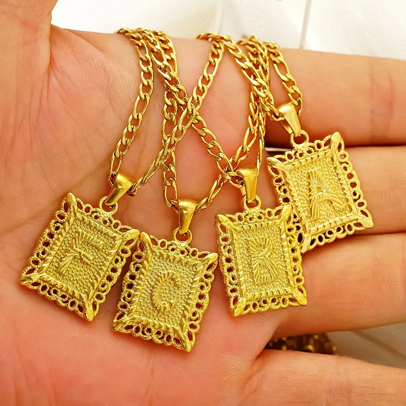 Letter Hollow Stainless Steel Necklace for Women, 18K Gold Plated, Non-Fading, High-End Pendant