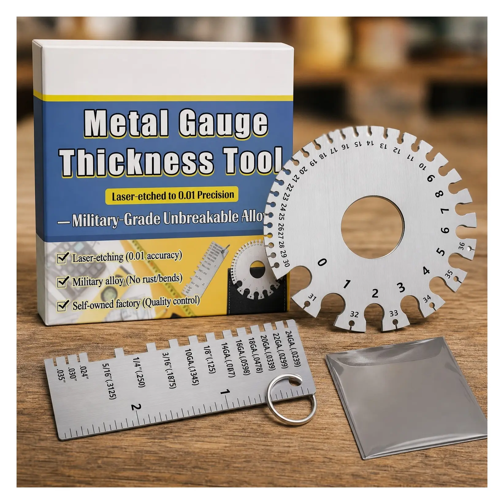 Wire Gauge Measuring Tool (2 Pcs), Round Dual-Sided Metal Sheet Gauge & Thickness Gauge, Stainless Steel Sheet Wire Size Chart, Welding Measurement ToolGift