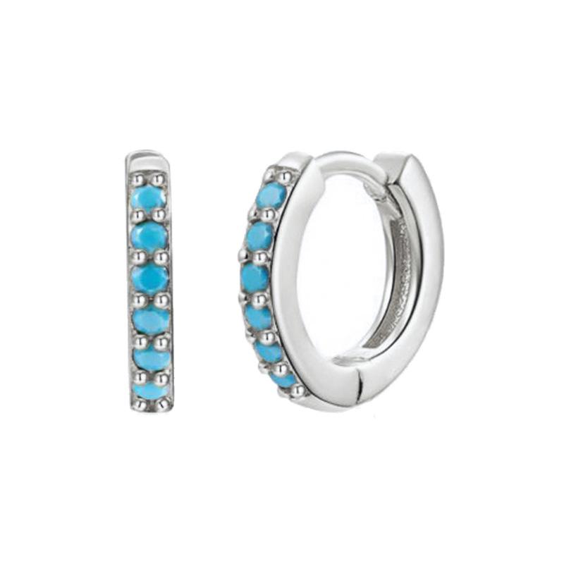 Turquoise Hoop Earrings Set for Women, 18K Gold Plated Silver Plated Huggie Hoops with Blue Gemstone, Hypoallergenic Small Circle Earrings Pack for Daily & Party Wear
