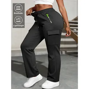 Ladies' Casual Commuting Workwear Pants, Green Zipper Pockets, Double-sided Large Patch Pocket Design, Straight Leg Daily Outdoor Sports Pants