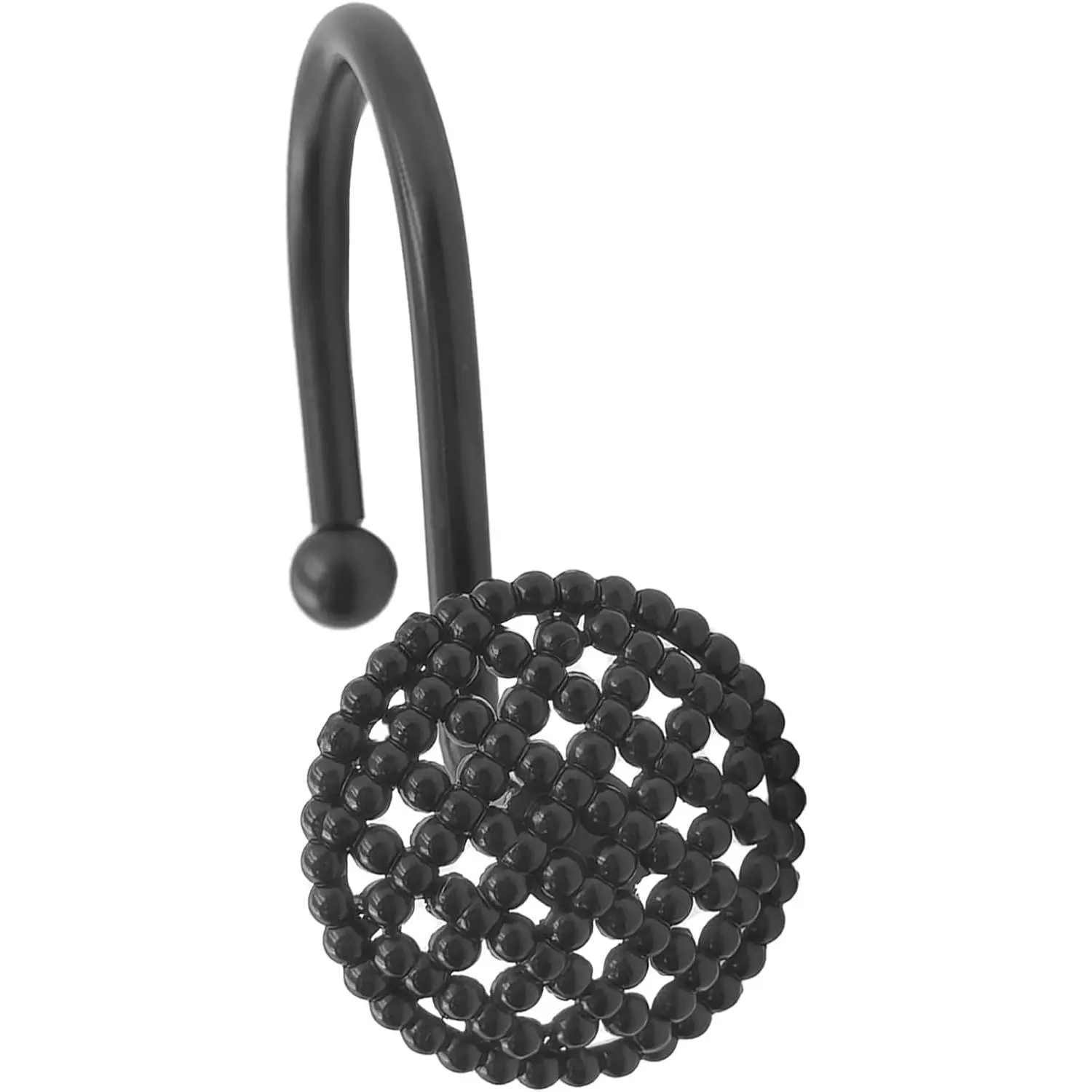Black Shower Curtain Hooks, 12 Pack Modern  Beaded Decorative Shower Curtain Rings, Rust Proof Heavy Duty Metal Shower Hangers for Bathroom Rods