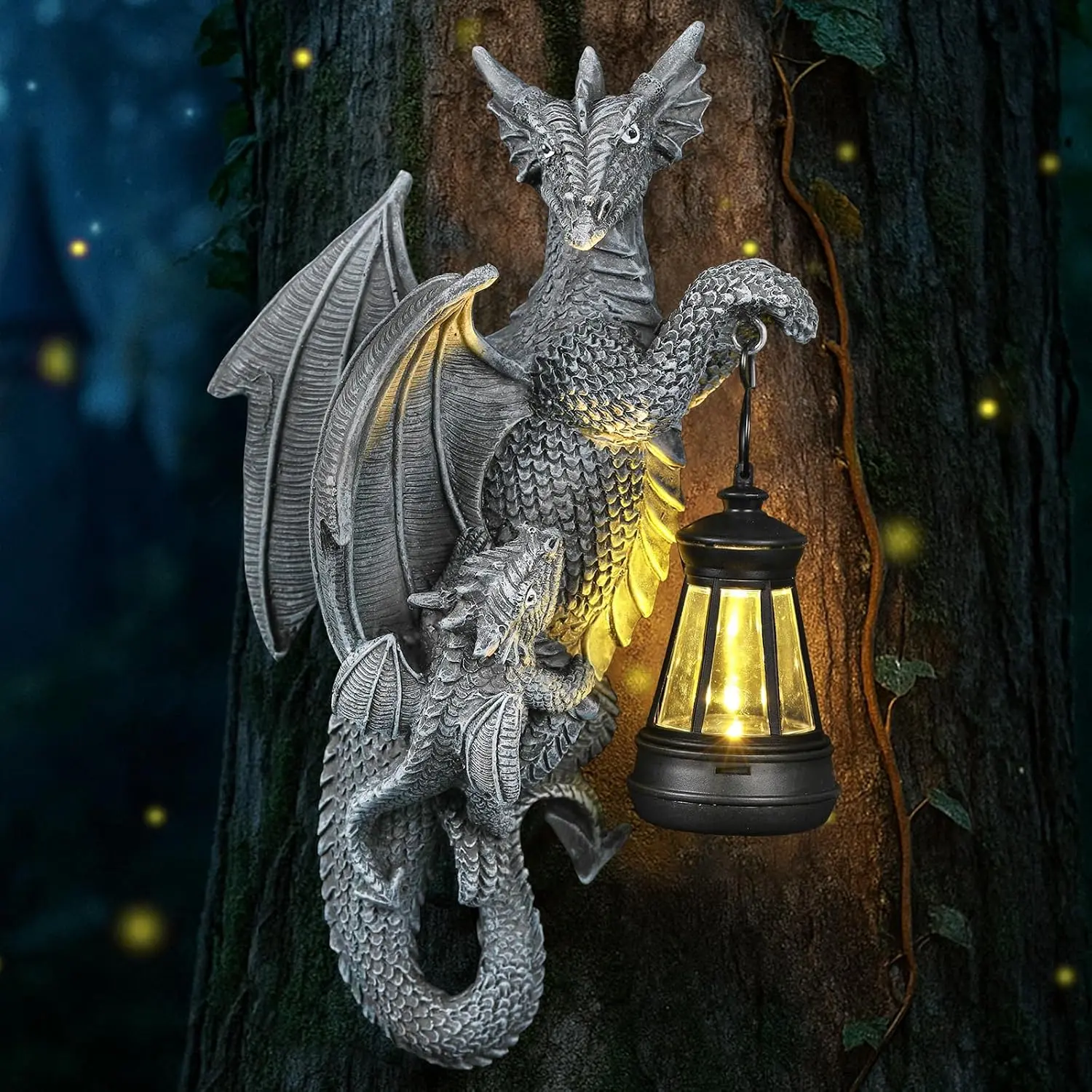 Solar Dragon Decor Tree Hugger Statue | Outdoor Garden Statue with LED Light for Yard, Patio, Balcony | Fantasy Dragon Figurine for Trees, Walls, Fences |   for Women, Men & Mom