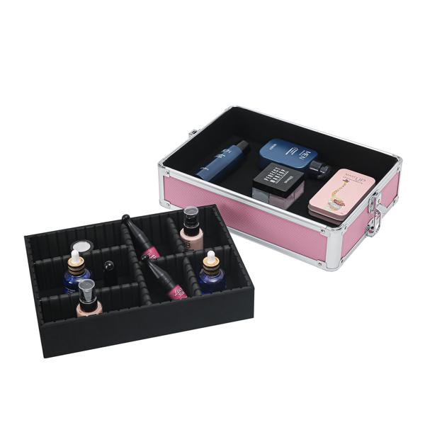 4 In 1 Aluminum Makeup Case Pink, Professional Cosmetic Storage Box for Makeup Tools Brushes and Accessories, Portable Beauty Organizer for Travel and Home Use
