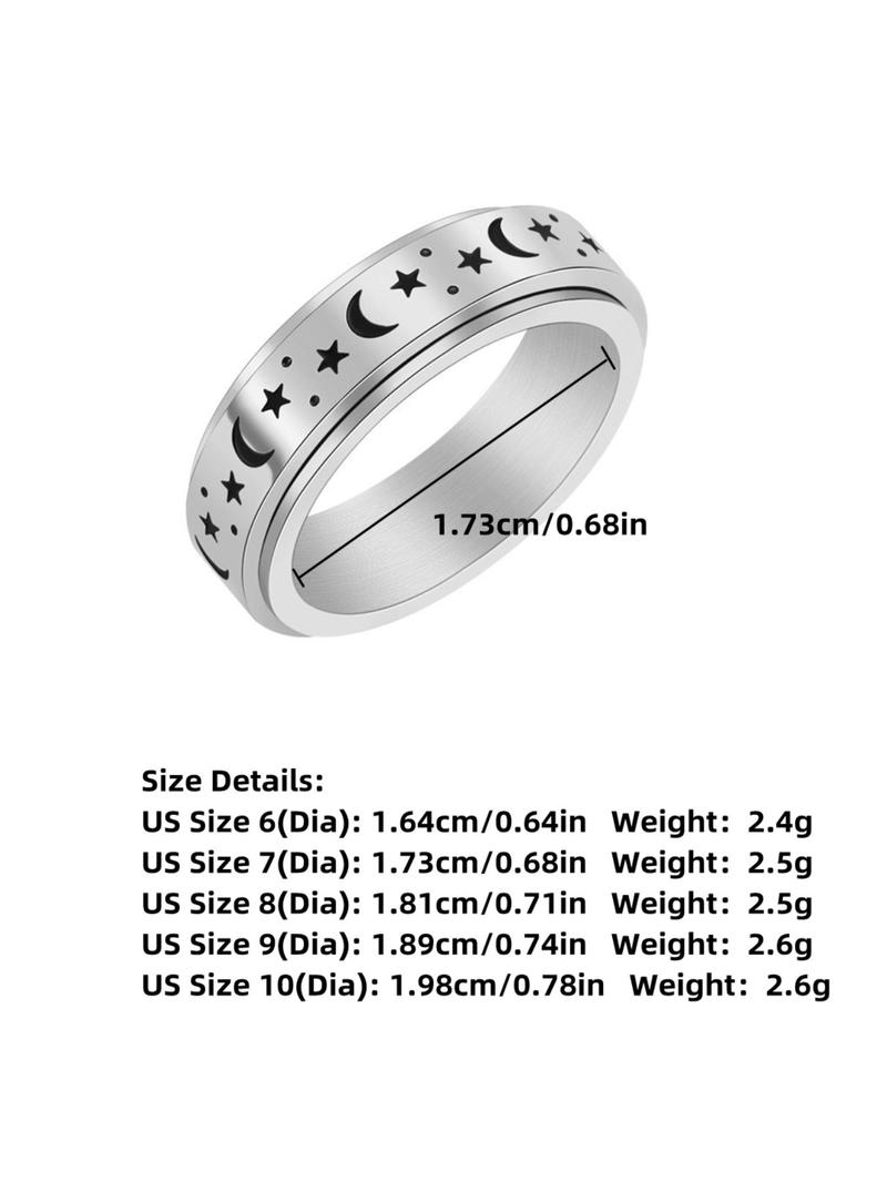 2025 New Trendy Star & Moon Decor Anxiety Ring, Elegant Everyday Ring, Rotating Openwork Ring, Fashion Matching Clean Outfit Jewelry Accessories for Women & Men, Teen Girl