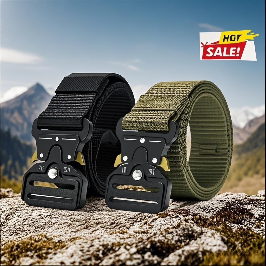 6-piece Set Men's Tactical Belt  – Heavy-Duty Nylon Canvas Work Belt with Alloy Buckle for Outdoor, Hiking, and Workwear| with  Mountaineering Keychain & Water Bottle Clip