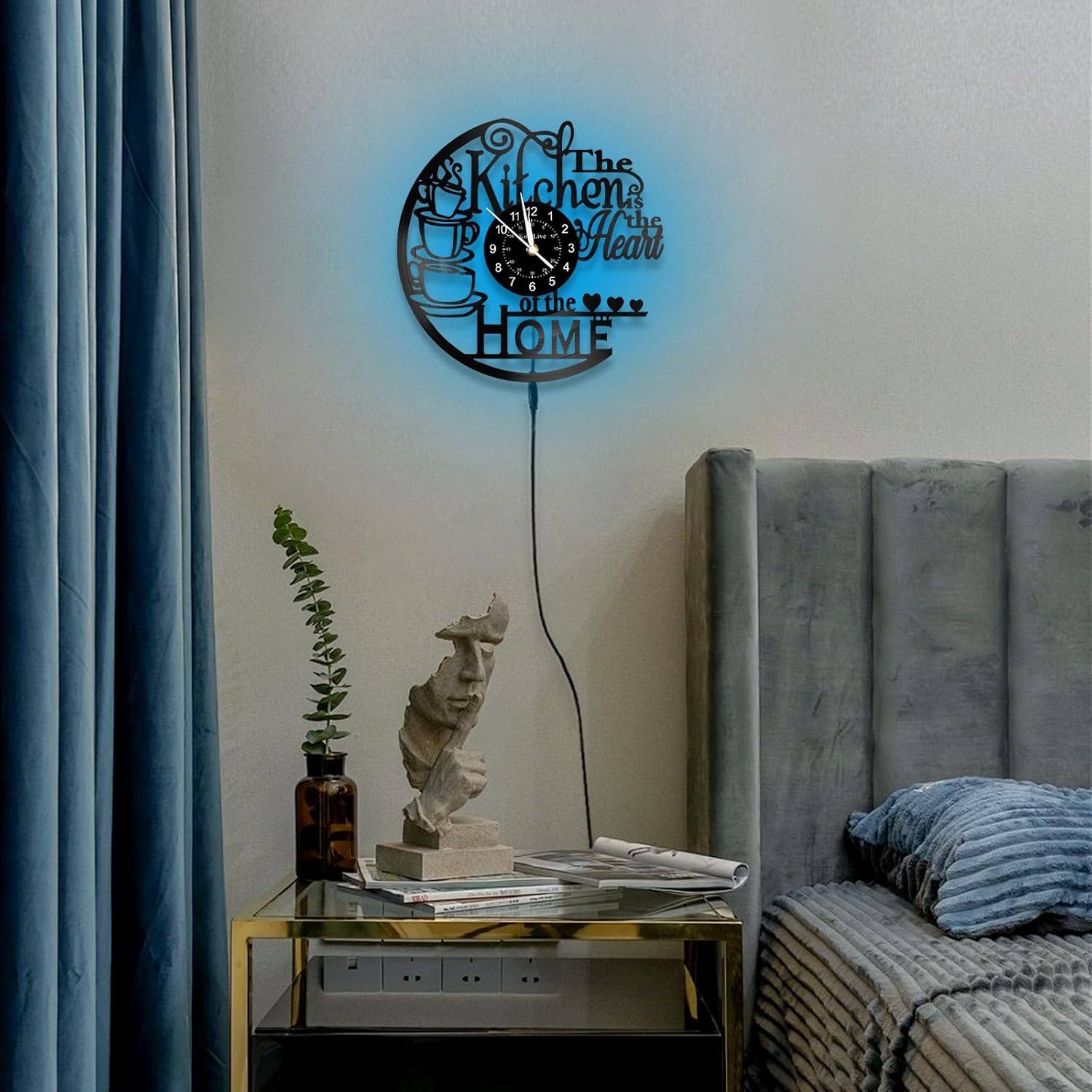 Kitchen Themed Wall Clock, 1 Count Battery Powered Wall Clock with LED Night Light, Led Wall Clocks, Decorative Wall Clock for Home Kitchen Coffee Shop (without Battery)