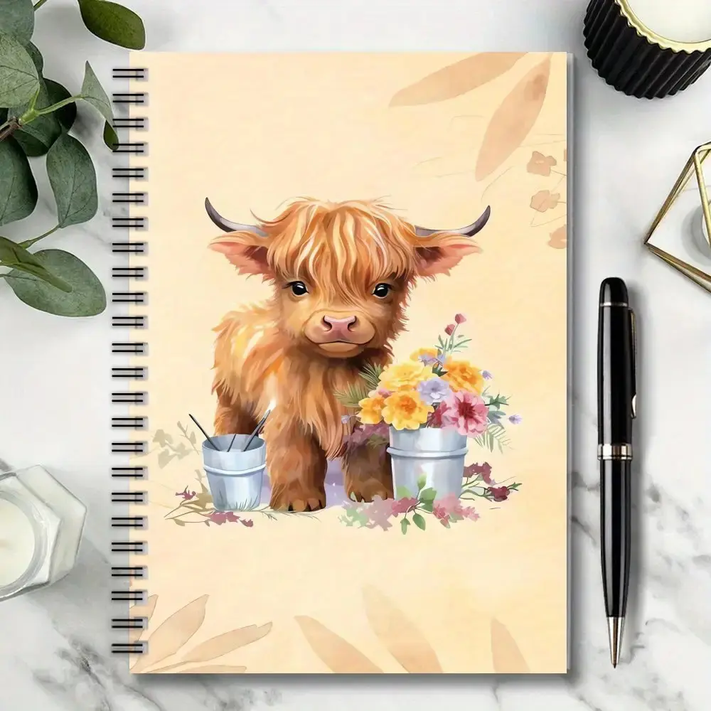 An Interesting Highland Cow Spiral Notebook, Suitable for School and Office Use, Is An Excellent Gift for Friends and Colleagues, Suitable for Handicrafts and Scrapbook Making.