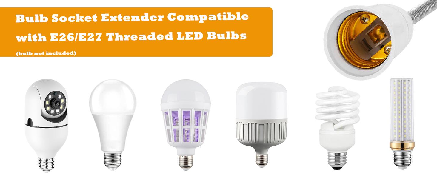 AGS Light Bulb Extender Socket (2-Pack), 19 CM 7.5 Inch Socket Extension, 360° Bendable Adjustable Standard E26/E27 Screw Base Extender Adapter AGS Light Bulb Extender Socket (2-Pack), 19 CM 7.5 Inch Socket Extension, 360° Bendable Adjustable Standard E26/E27 Screw Base Extender Adapter