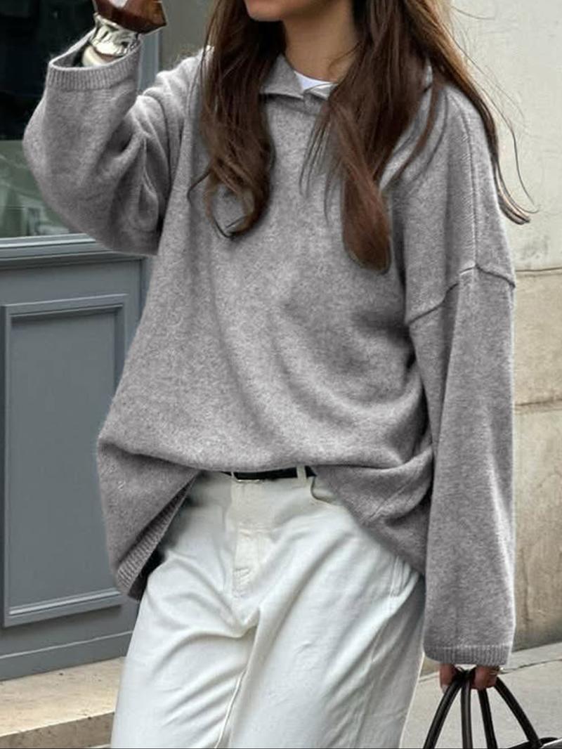 Solid Color Casual Hooded Knit Pullover Sweater Knitwear, Thin Fabric Fitted Style for Fall Season, Comfortable and Stylish Women's Clothing