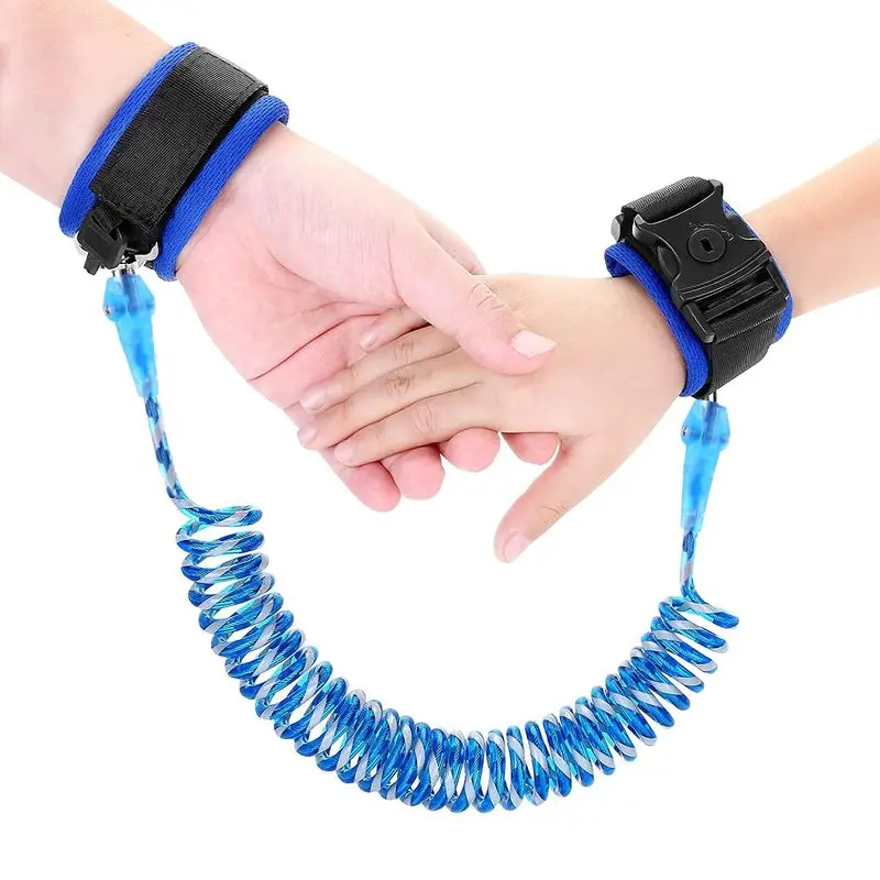 Reflective Child Safety Wrist Link, 8.2 Ft Anti-Lost Wristband with Safety Lock, Reinforced Coiled Cable and 360° Swivel Clasps, Blue