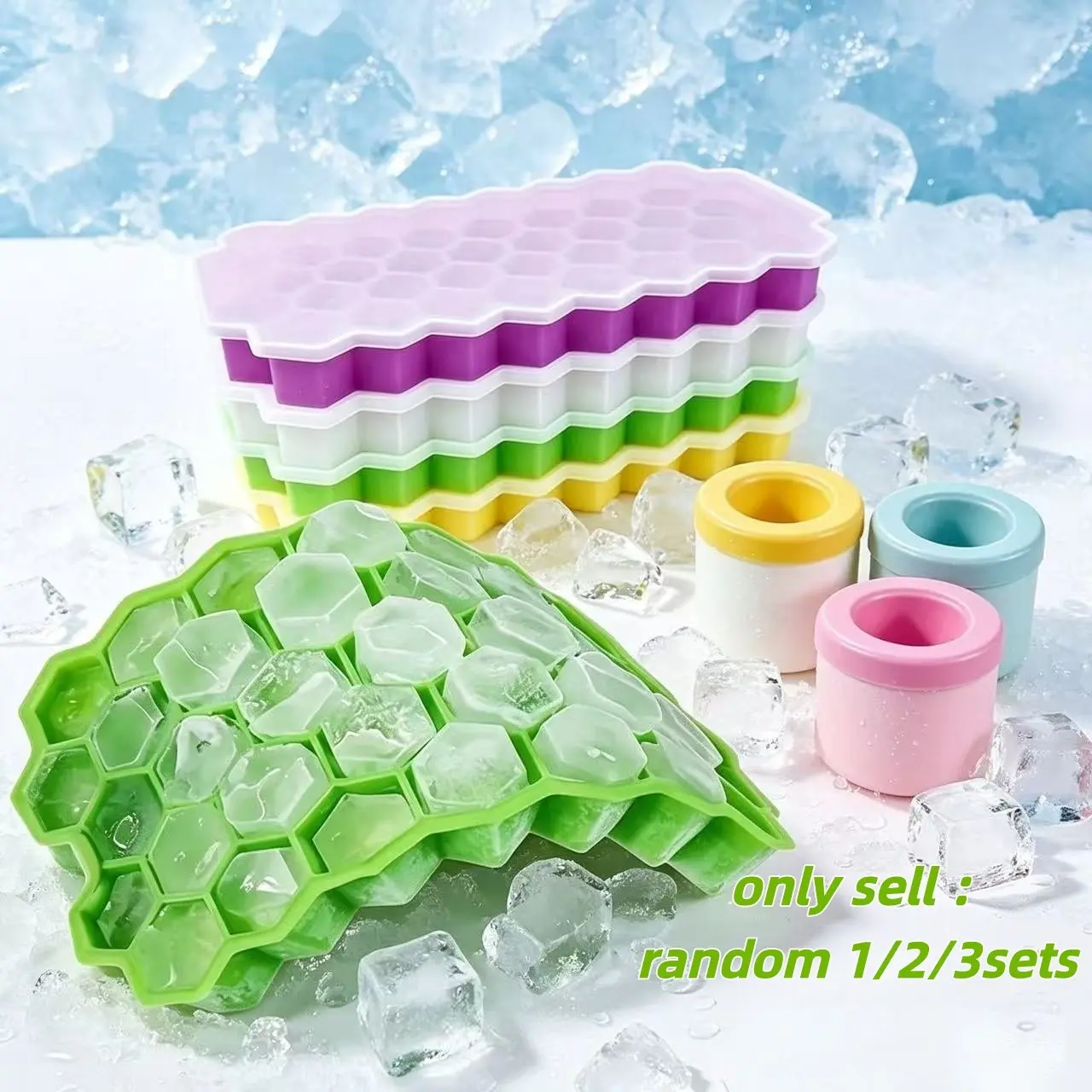 1/2/3 Sets Summer Ice Making Combo, Food Grade Silicone Honeycomb Ice Tray, Small Ice Bucket, DIY Ice Cubes, Cold Drink Tool