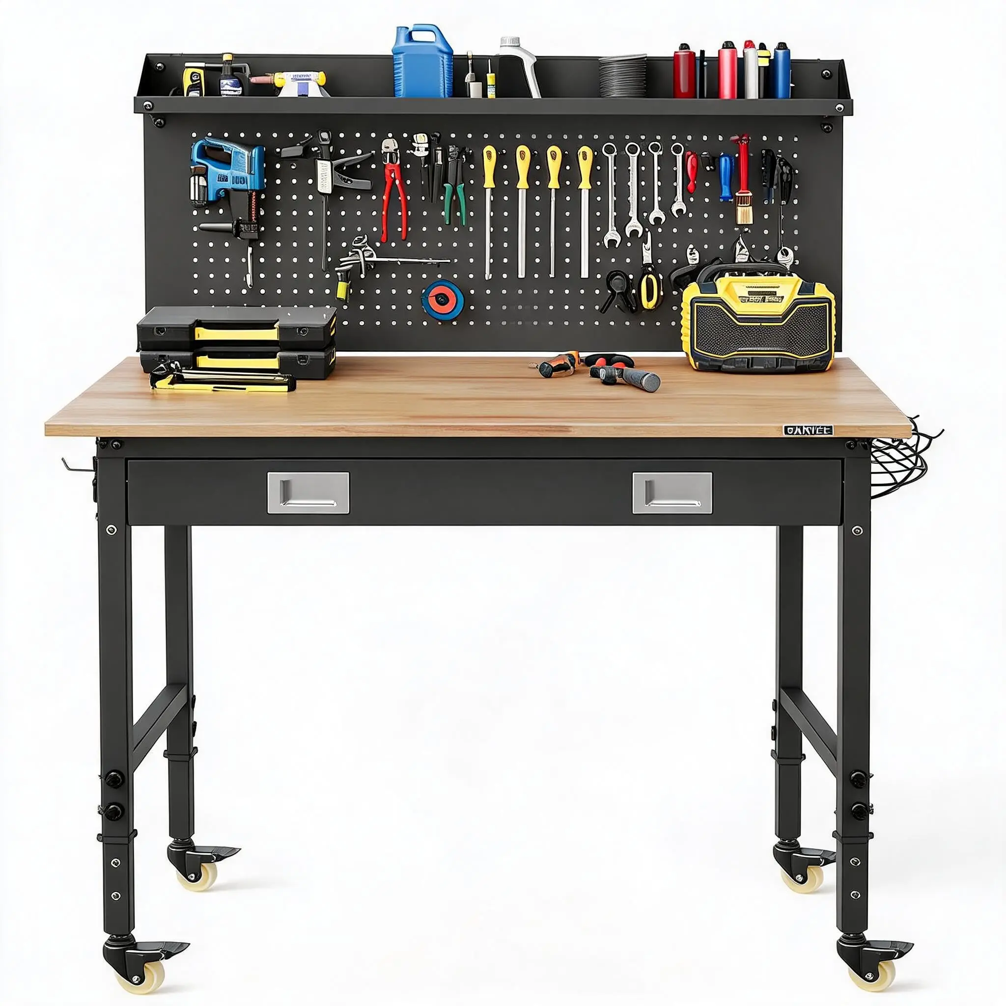48x24" Adjustable Workbench w/ Drawer, 2000LBS Rubberwood Top