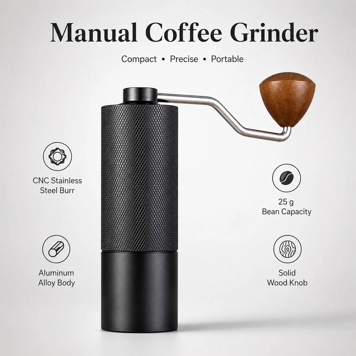 1pc Handheld Coffee Grinder, Coffee Grinding Tool, with Internal Digital Adjustable Setting, Stainless Steel Bean Grinder, Fast Espresso Grinder, black