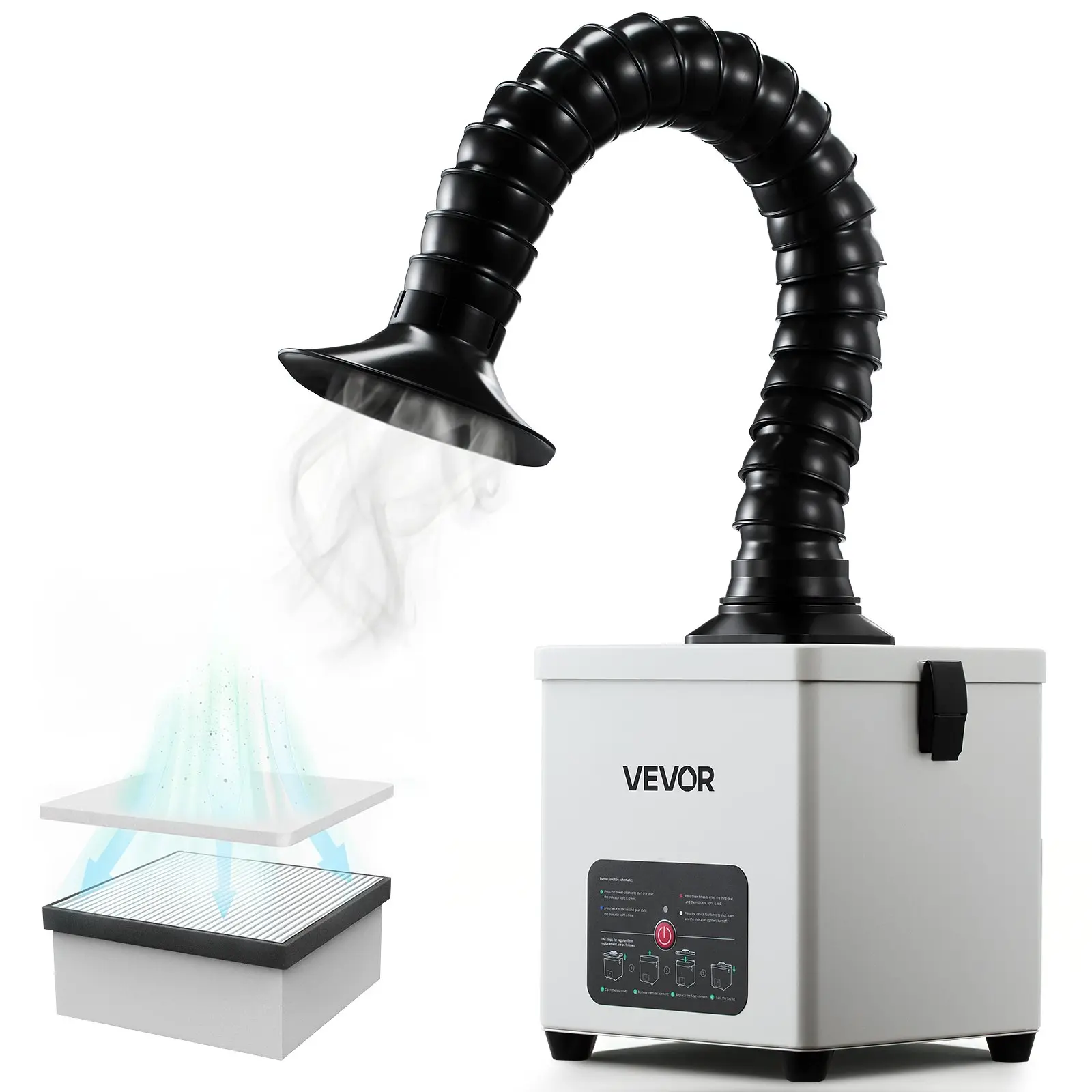 VEVOR Solder Fume Extractor, 3-Stage Filtration Soldering Smoke Absorber with 180 m/h Strong Suction 3-Level Airflow, Compact Desktop Brushless Smoke Extractor for Soldering DIY Welding