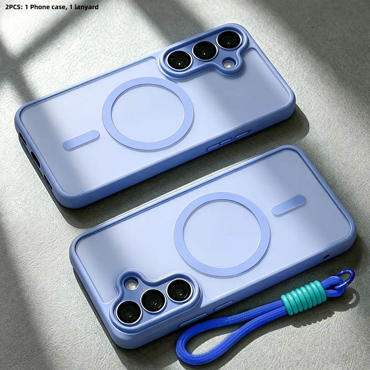 2PCS[1x Phone Case+1x Lanyard] Luxury Matte Hard Cellphone Casing Magnetic Wireless Charging Lens Protection Wear Resistant Protective Cover for Smartphone Samsung Galaxy A17 A37 A57 A16 A36 A56 S26 S25 S24 S23 Ultra Plus S24 FE S25
