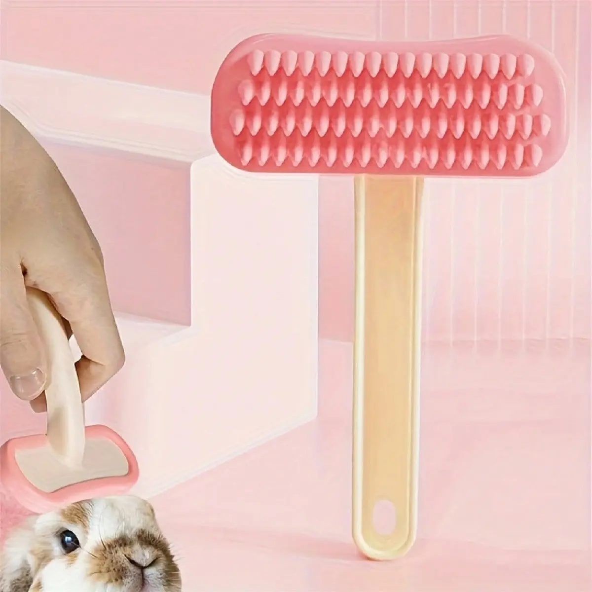 Silicone Pet Grooming Brush with Soft Bristles, Heart-Shaped Head, Gentle Detangling & Massaging Brush for Cats, Dogs, Rabbits, Guinea Pigs