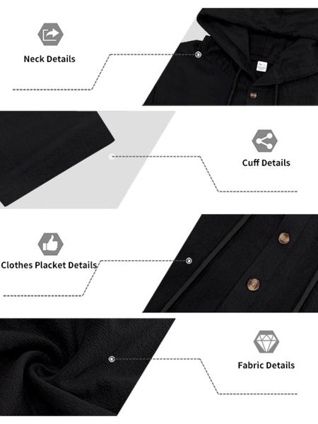 Men's Casual Long Sleeve Hooded Linen Shirt, Loose Fit Beachwear, Comfortable Breathable Spring Summer Vacation Clothing, Durable Daily Use