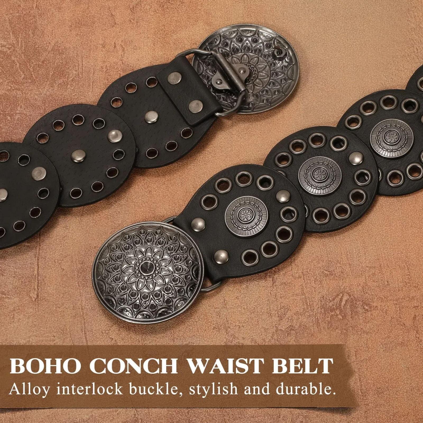 XZQTIVE Western Belts for Women Vintage Disc Waist Belts Concho Leather Belts Boho Waist Belt for Dress Jeans, Bronze Black XZQTIVE Western Belts for Women Vintage Disc Waist Belts Concho Leather Belts Boho Waist Belt for Dress Jeans, Bronze Black