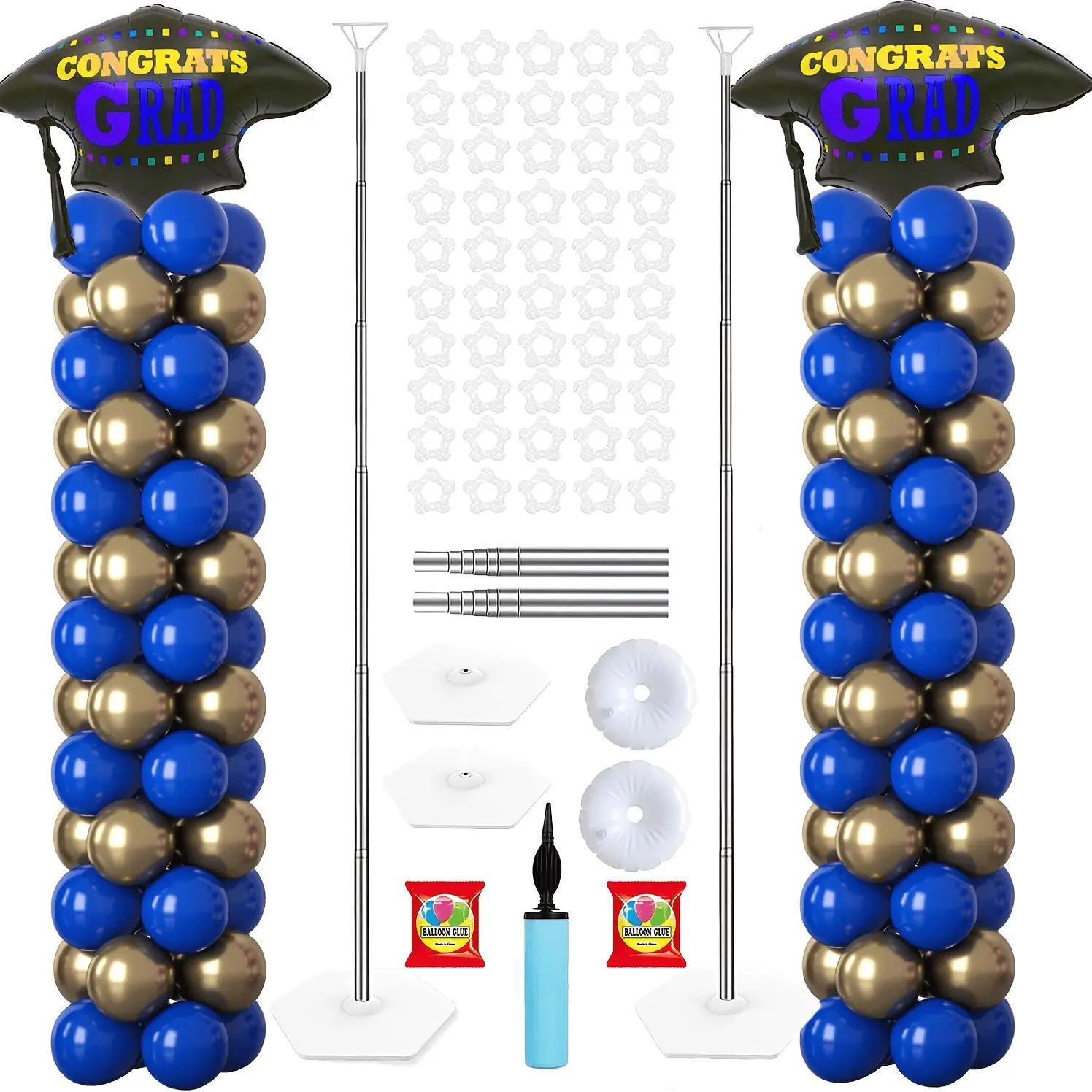 Balloon Column Stand Kit Set of 2, Balloon Holder Sets Balloon Arch Stand for Floor, 9 Feet Height Adjustable Metal Balloon Tower Pillar for Graduation, Wedding, Party Decoration