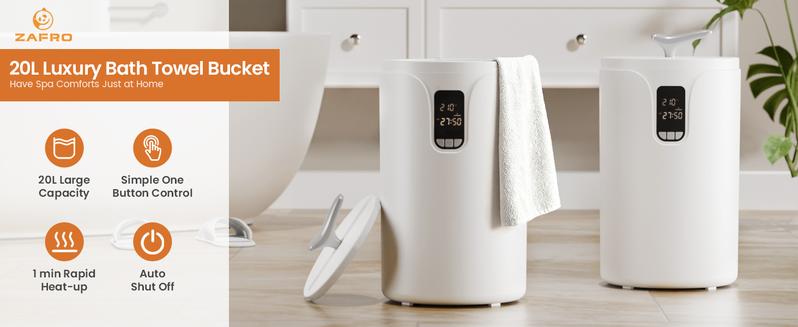 R.W.FLAME Towel Warmers for Bathroom, 40L Large Towel Warmer Bucket with Screen Display, 24H Timer, 30/60/90Min Auto Shut Off, Child Lock, Fits Up to 2 Large Towels, Bathrobes, Blankets