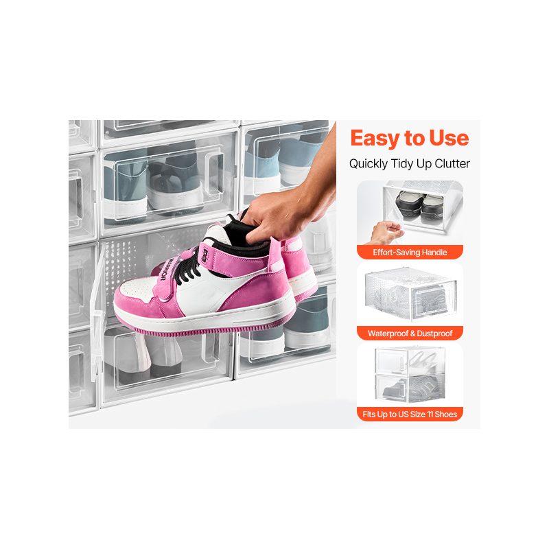 VEVOR Shoe Storage Boxes, 12 Pack Stackable Shoe Boxes Storage Organizers, Fit up to US Size 11, Plastic Modular Space Saving Sneaker Containers for Storing High Heels, Boots, and Hats, White Frame