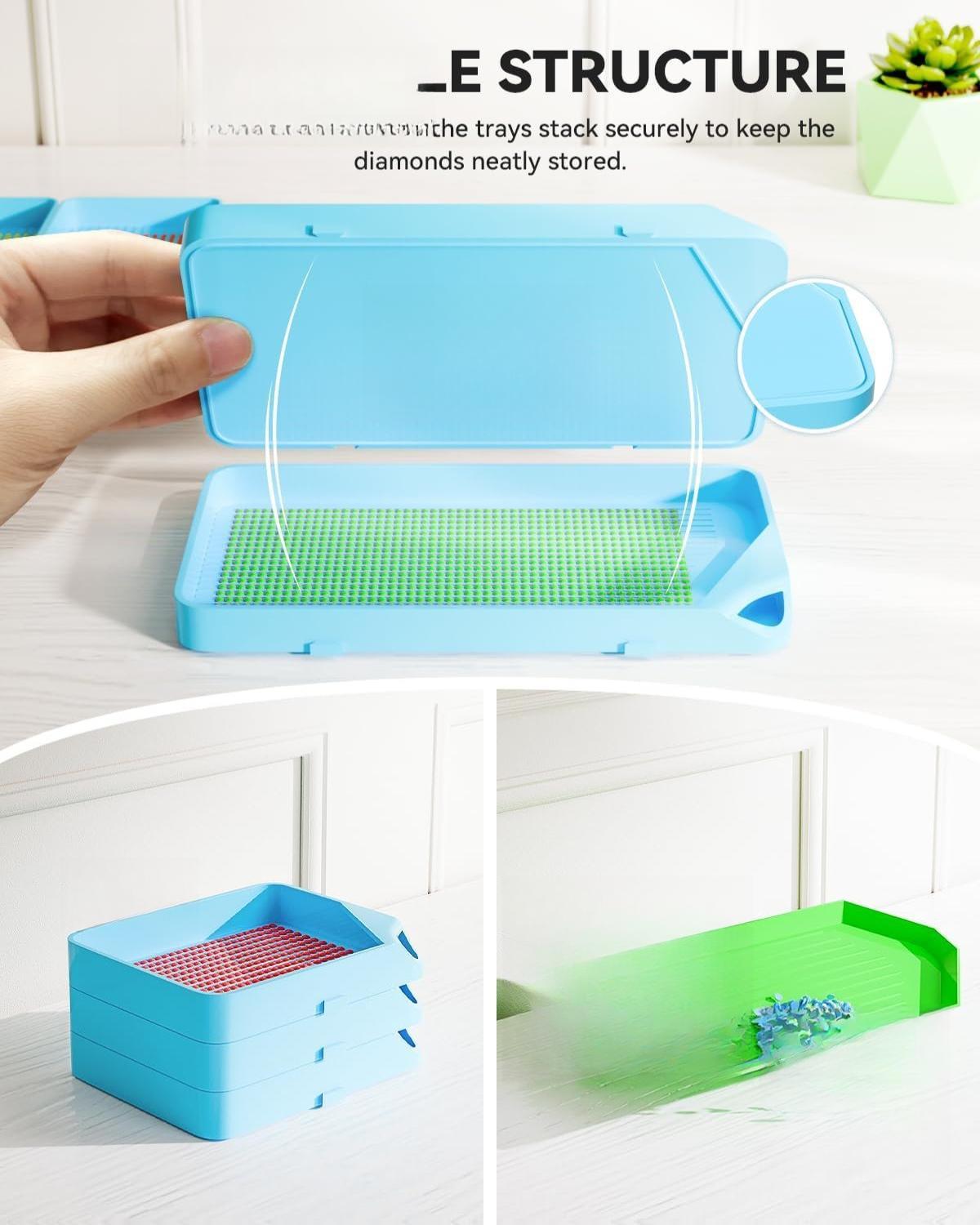 10-Piece Interlocking Diamond Art Trays Kits for Adults, Stackable Diamond Painting Accessories and Tools