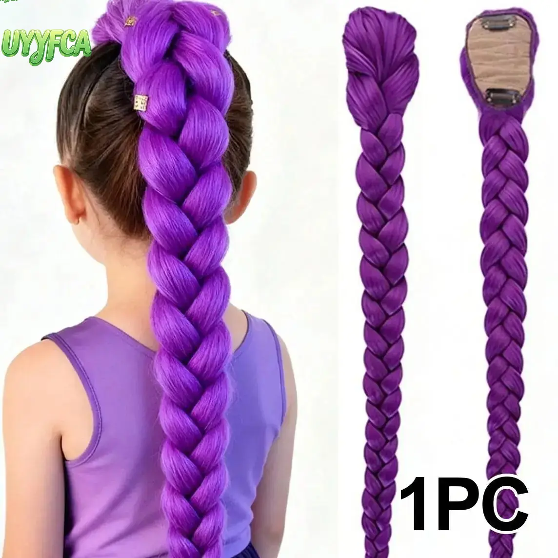 26 Inch Purple Claw Clip Long Braided Ponytail Extension for Women,Heat Resistant Synthetic Thick Braid Hair Piece with Drawstring,Sports Headband, Secure Grip Hair Accessory for Cosplay Halloween Party Stage Performance Daily Styling,boho knotless braids