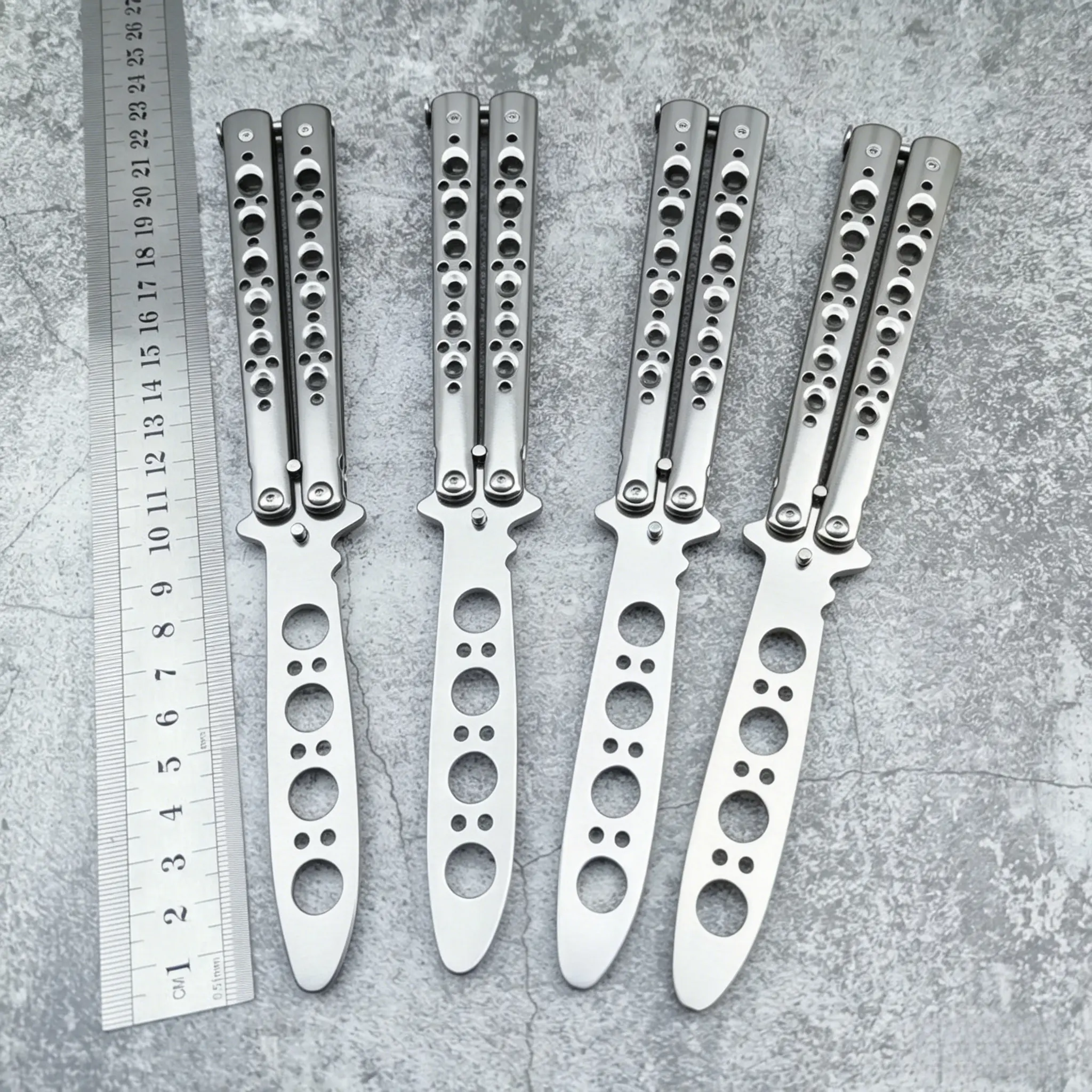 2-Piece Stainless Steel Balisong Trainer Knives - 10in Silver Beginner Flipping Practice Tools, Unsharpened Edges for Safe Flipping (Sports & Outdoor Camping Hiking Accessory)