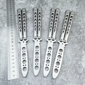 2 Pack Silver Unsharpened Balisong Trainer Knife Stainless Steel Butterfly Fly Training Tool For Beginner Flipping Practice
