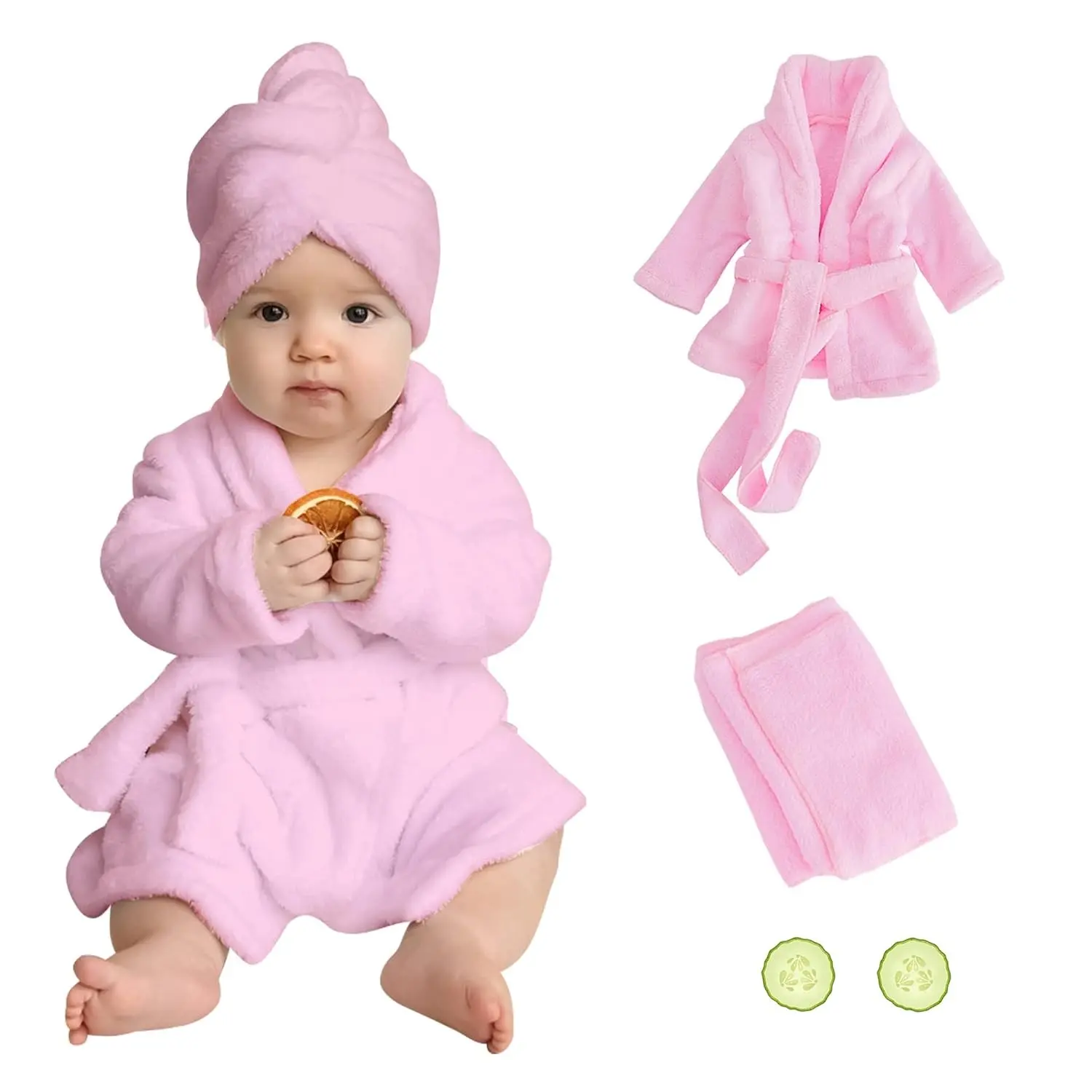 Newborn Photography Prop Bathrobe Baby Photo Props Bathrobe Outfits Infant Bath Robe Bath Towel Sets for Boy Girl Newborn Photography Outfits Spa Salon Baby Photoshoot Props 6-13 Months(Large, Pink)