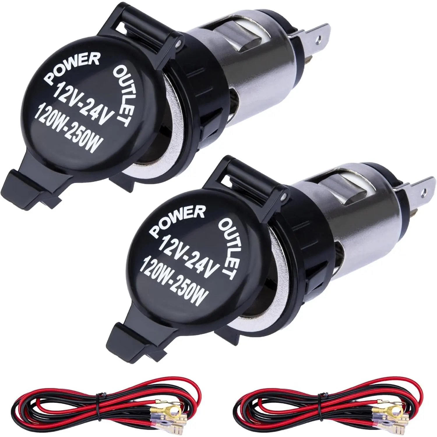 2 PCS Car Cigarette Lighter Socket, Cigarette Lighter Replacement, 12 Volt Female Power Outlet Socket with Cover and Wiring Harness, Universal for Car, Automotive, Truck, RV, Boat, Motorcycle
