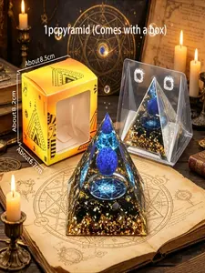 Natural crystal 2.36-inch pyramid shaped ornament, inlaid with lapis lazuli beads, DIY home decoration, suitable for balconies, living rooms, and bedrooms, can relieve stress, help meditation, divination, creative gifts, decorations