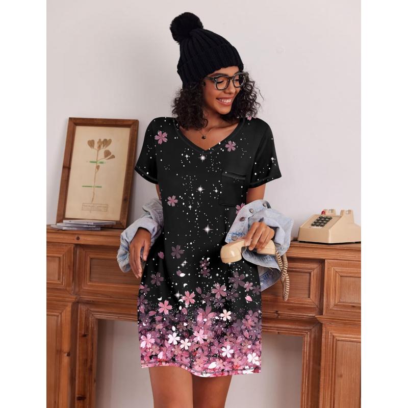 3 Pack Nightgowns for Women Short Sleeve Sleep Shirts T Shirt Night Gown V Neck Nightshirts Soft Sleepwear Dress 2026