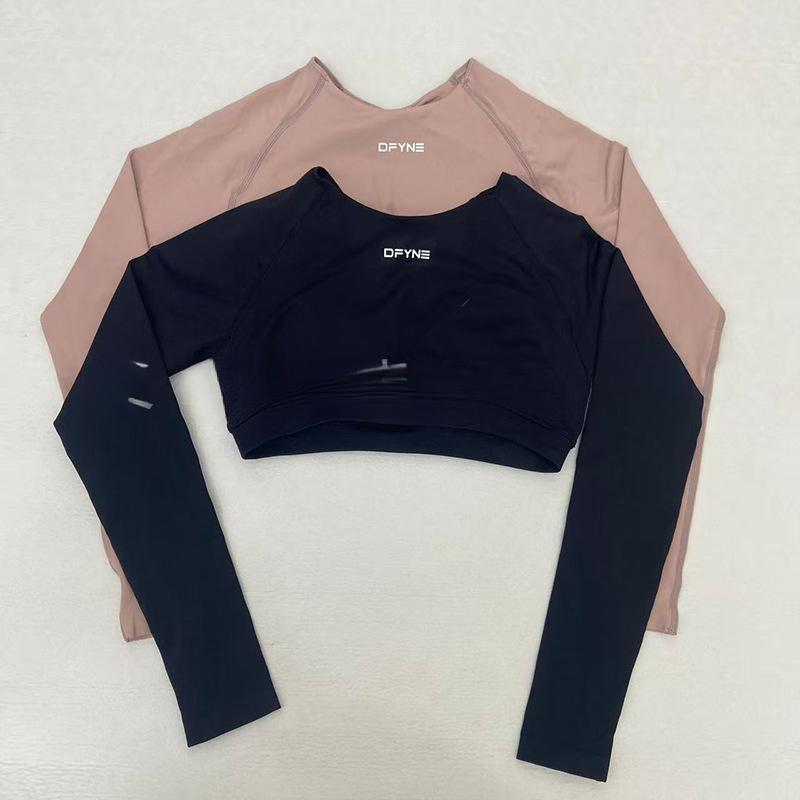 Women's DFYNE Impact Long Sleeve Crop Top, Seamless Open Back Yoga Tops, High Waist Workout Shirts for Gym