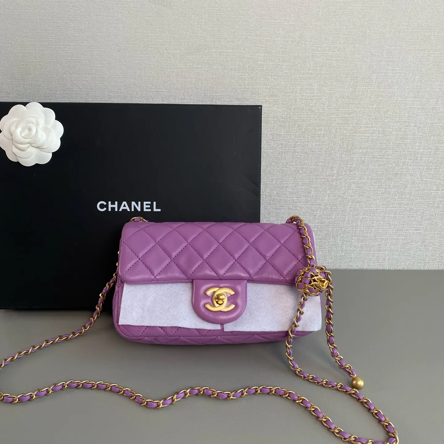 Pre-owned Chanel Purple Caviar Classic Flap Large Mini Bag with Gold Ball Chain
