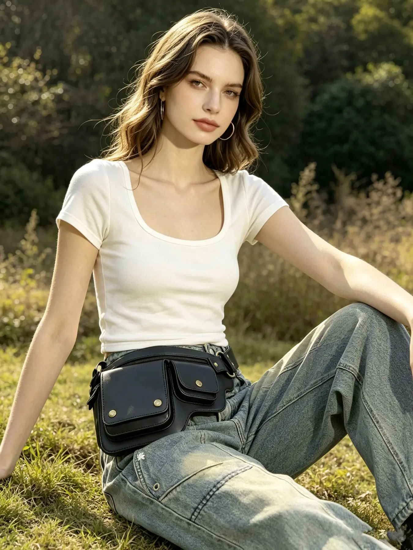 Retro leather multi-pocket waist bag with adjustable shoulder strap convertible to hip bag, street casual style storage pouch for daily carry and outdoor activities