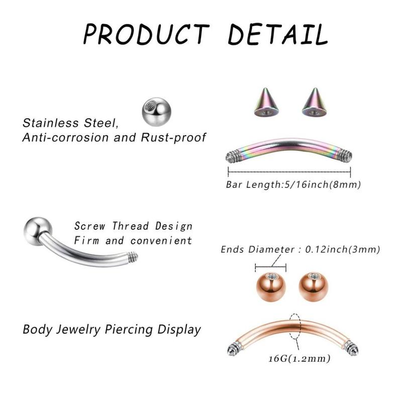 FINREZIO 1Pc 16G Eyebrow Rings Lip Ring Barbell Curved Ring Tragus Daith Rook Earring Piercing Jewelry for Women Men
