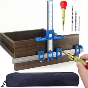 Cabinet Hardware Jig, Cabinet Handle Jig + Automatic Hole Punch + Point Drill Bits, Use  Handles Knobs Pulls on Drawers/Doors, Wood Drilling Dowelling Guide Set.