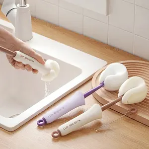 Multifunctional push-pull no-dead-angle cleaning tool, two-in-one water-squeezing cup brush with silicone long handle for household use, suitable for washing cups and baby bottles