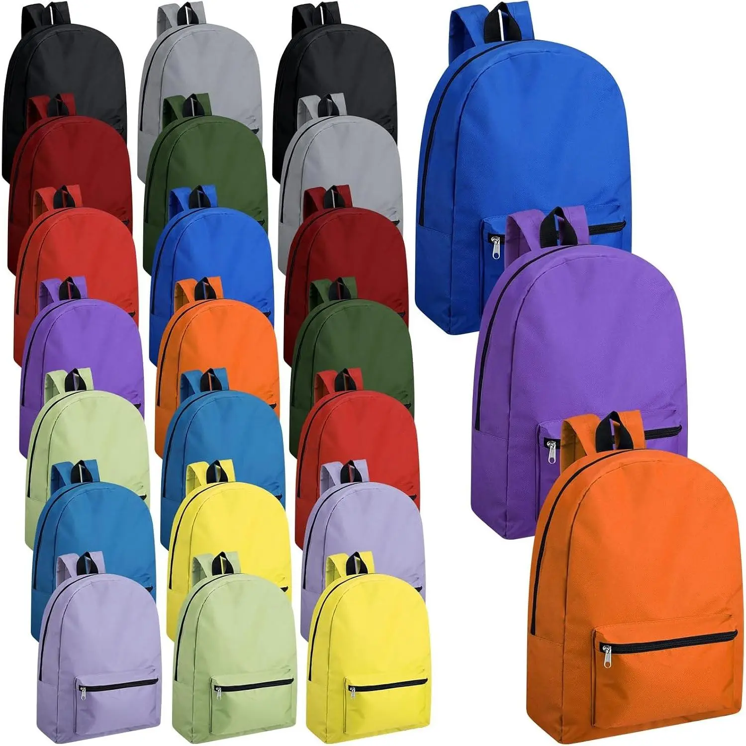 24 Pack Backpack in Bulk - 17 Inch Classic Bookbags Bulk Lightweight Outdoor Travel Bag for Elementary Middle High(Classic Color)