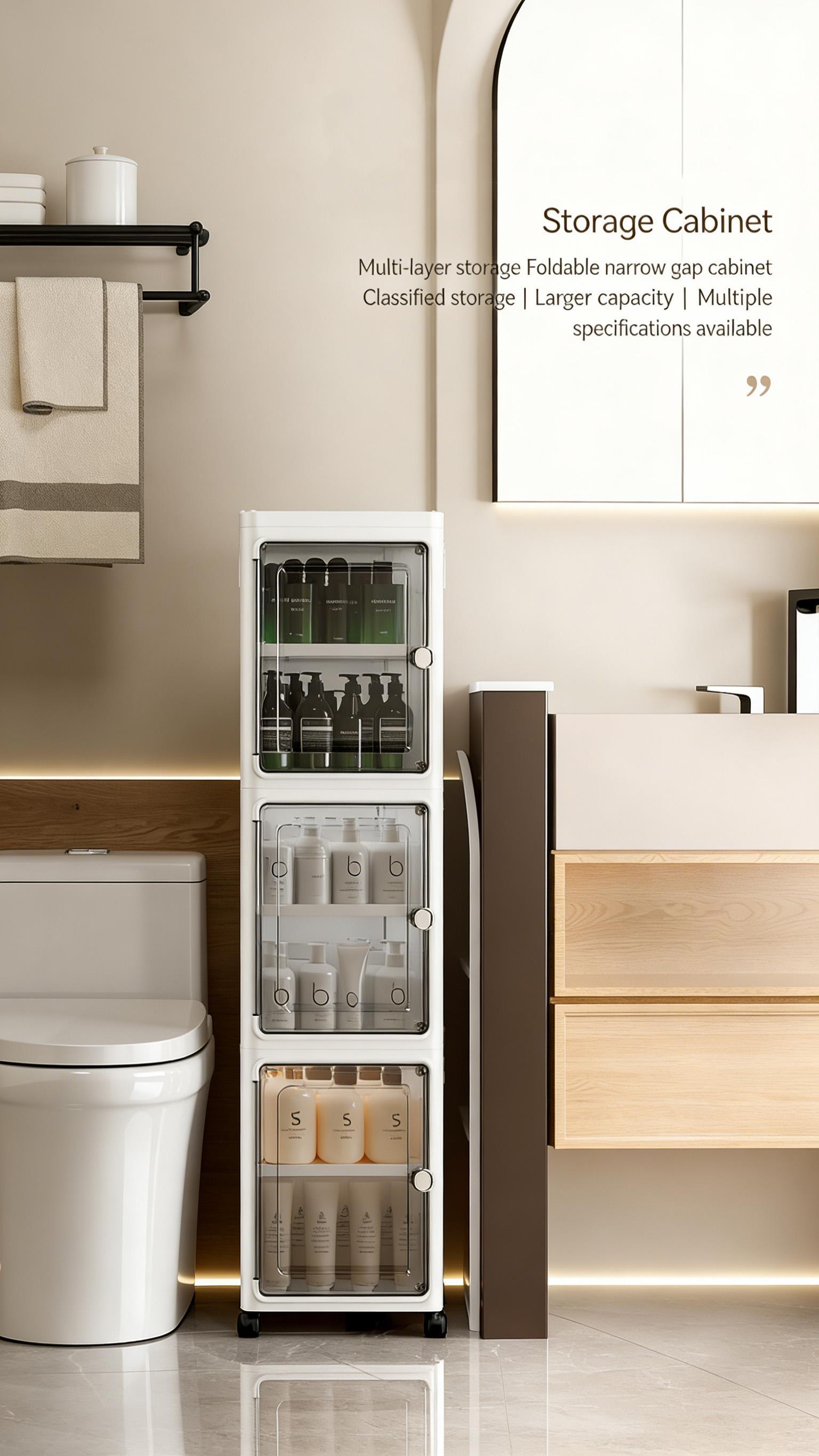 Stackable 5-Tier Plastic Storage Boxes with Wheels & Lids, Folding Design for Home Office Dorm Organization (White)