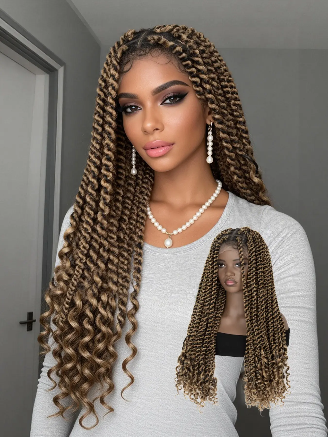 28-Inch Lace Front Wig, Synthetic Hair, Handmade Braided Micro Curl, Breathable Scalp, Suitable for Daily and Party Wear, Spiral Curly Wig, Curly Braided Wigs