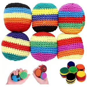 Random 1/6/12 PCS Hand-Made Knitted Hacky Sack, 2026 Upgraded Assorted Foot Bag Crochet Hacky Sacks for Adults, Juggling Balls for Beginners, Multicolored Geometric Pattern, Ready-to-Use Hacky Sacks11
