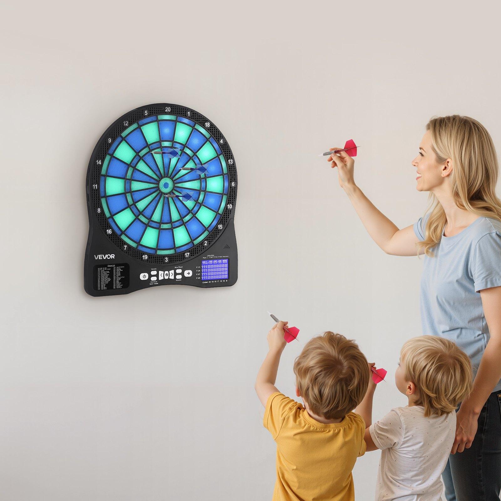VEVOR Electronic Dart Board, LED-Illuminated Target Dartboard with 48 Games & 500+ Variations, Includes 6 Dart Shafts with Flights & 50 Soft Tips, Cricket Scoring LCD Screen - Supports Up to 8 Players